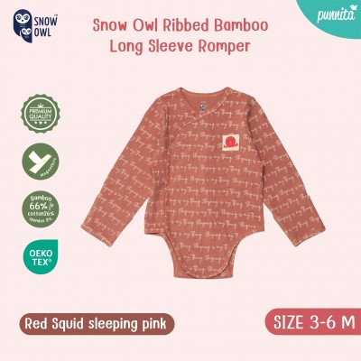 New !!  Snow owl Long Sleeve Romper คอลเล็กชั่น Sleeping is my thing ชุดแขนยาว-ขาสั้น 3-6 M - Squid pink